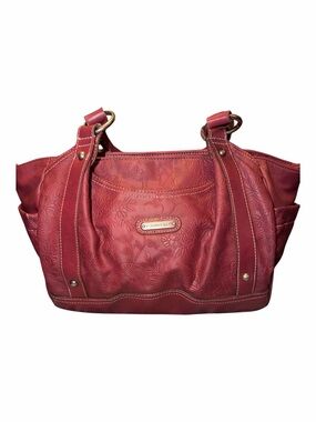 St. John’s Bay Maroon Red Embossed Floral Shoulder Bag Satchel Tote